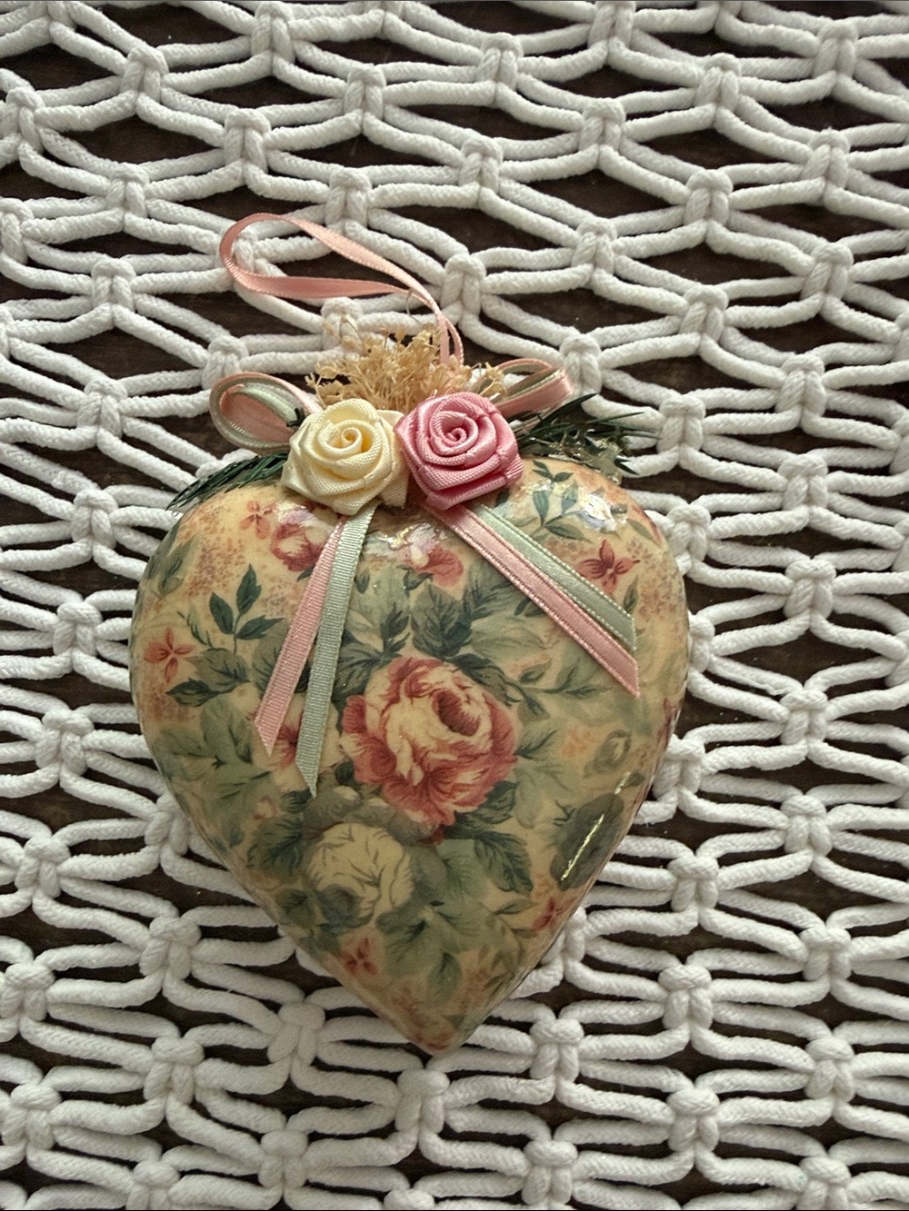 Vintage Midwest Victorian Floral Decoupage Shabby Chic Christmas Ornament